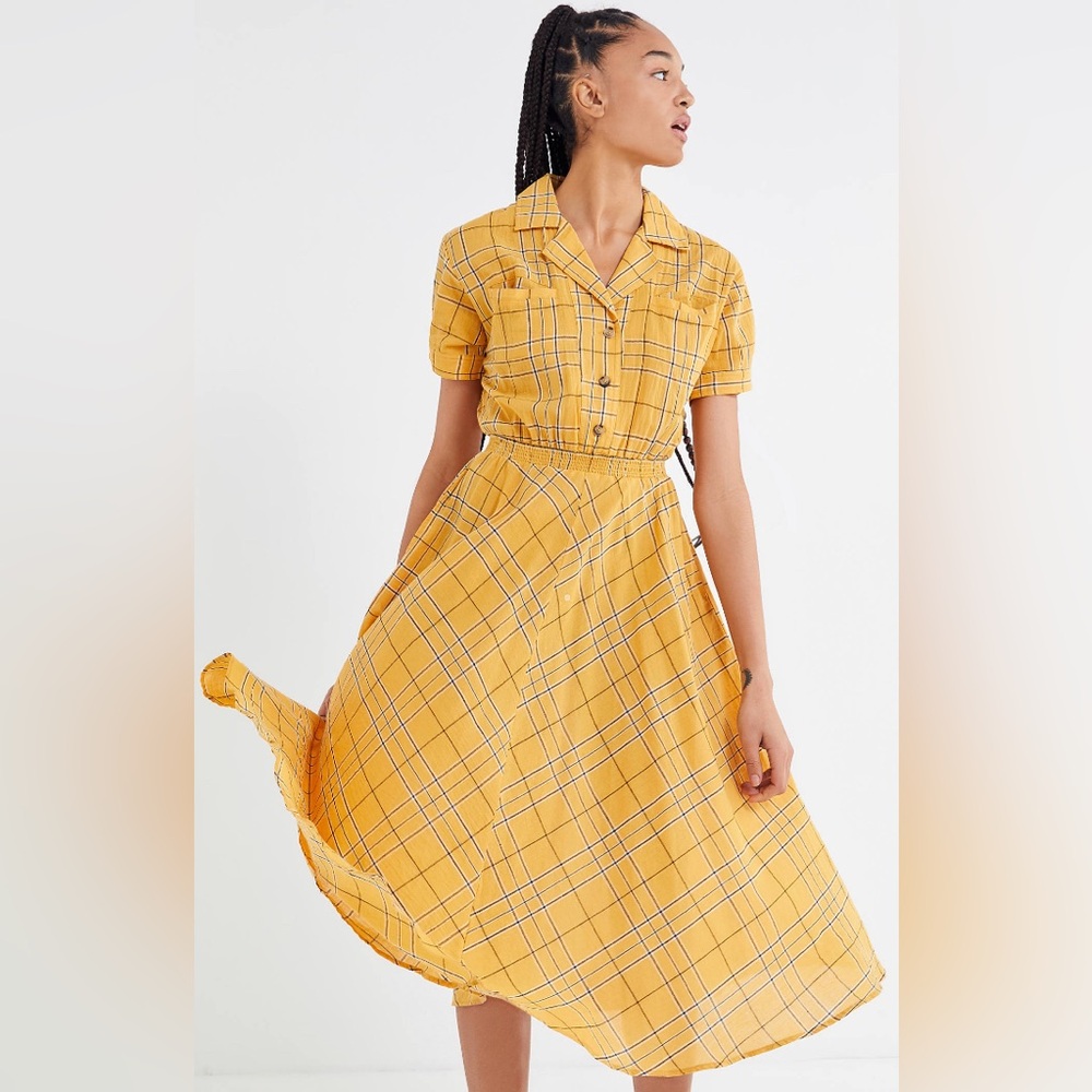 Urban Outfitters Plaid Button-Front Midi Shirt‎ Dress